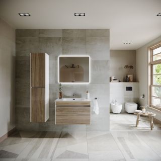 Подвесная тумба под раковину Sancos Smart SM80E 80см дуб бардолино/белый